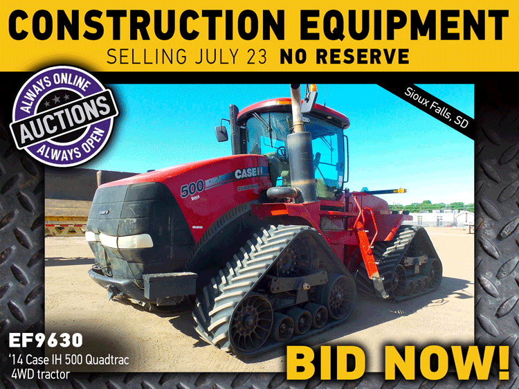 Construction Equipment Selling Thursday, July 23, No Reserve!