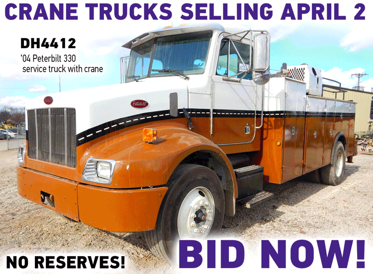 Crane trucks selling April 2 No Reserve!