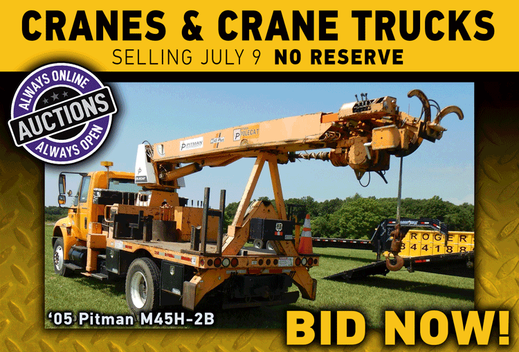 Construction Equipment Selling Thursday, July 9, No Reserve!